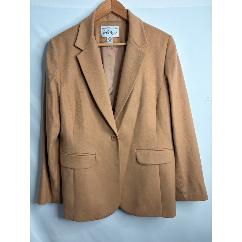Lord & Taylor Wool Cashmere Single Button Blazer Jacket 12 Camel Tan Old Money